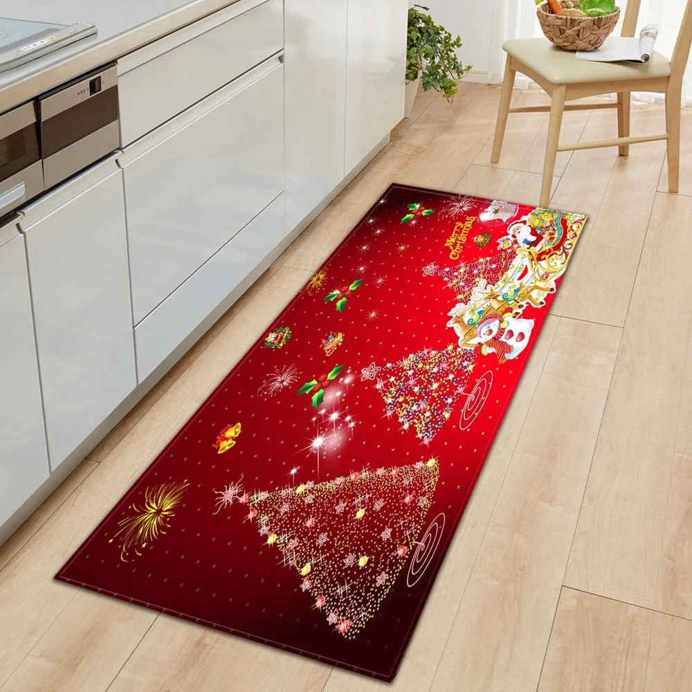 Christmas Kitchen Mat Rectangle Entrance Doormat Bedroom Home Floor Decoration Living Room Carpet Hallway Bathroom Anti-slip Rug