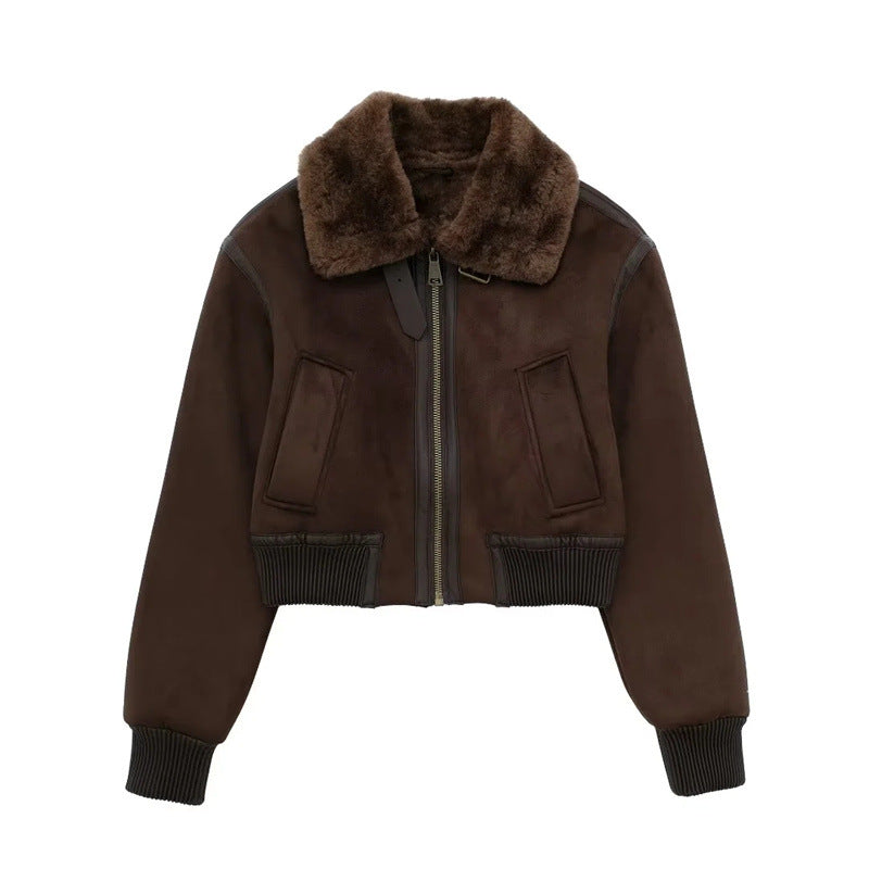 OLCooL 2024 Fall Fashion Vintage Lamb Wool Zip Up Jacket olcool
