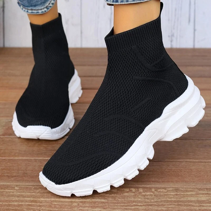Zhungei High Top Platform Sneakers for Women Plus Size Elastic Knitting Sock Shoes Woman Thick Sole Non Slip Casual Sports Shoes