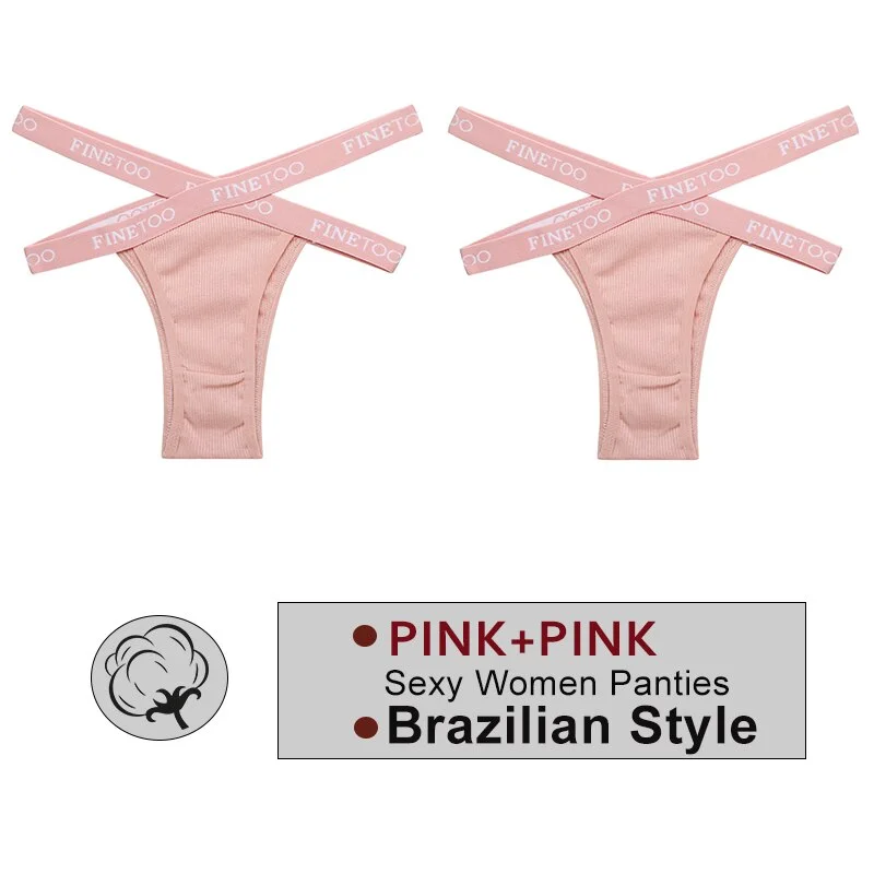 FINETOO 2PCS/Set Women's Cotton Letter Panties Hollow Out Brazilian Pantys Fashion Thong Femme Cross Strap Sexy Woman Underwear