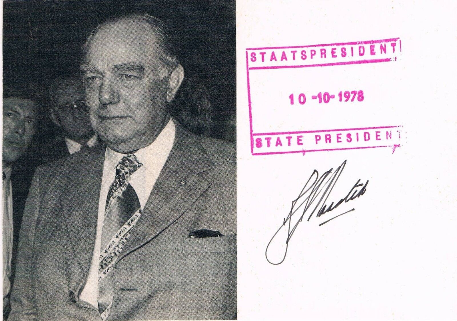 South Africa B. J. Vorster 1915-83 genuine autograph signed 4x6