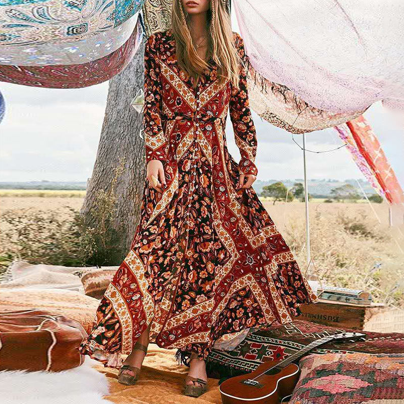 Boho V-neck Print Dress wearshes