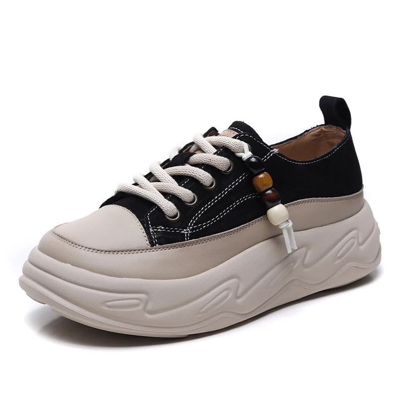 Yyvonne Version Of Leather Casual Shoes Women In The Autumn Of 2025 New Loose Cake Thick-Soled Bread Shoes With Two Soft-Soled Soft-Sided Soft-Sided