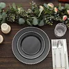 10 Pack | 8" Black / Silver Beaded Rim Plastic Dessert Appetizer Plates, Disposable Round Salad Party Plates