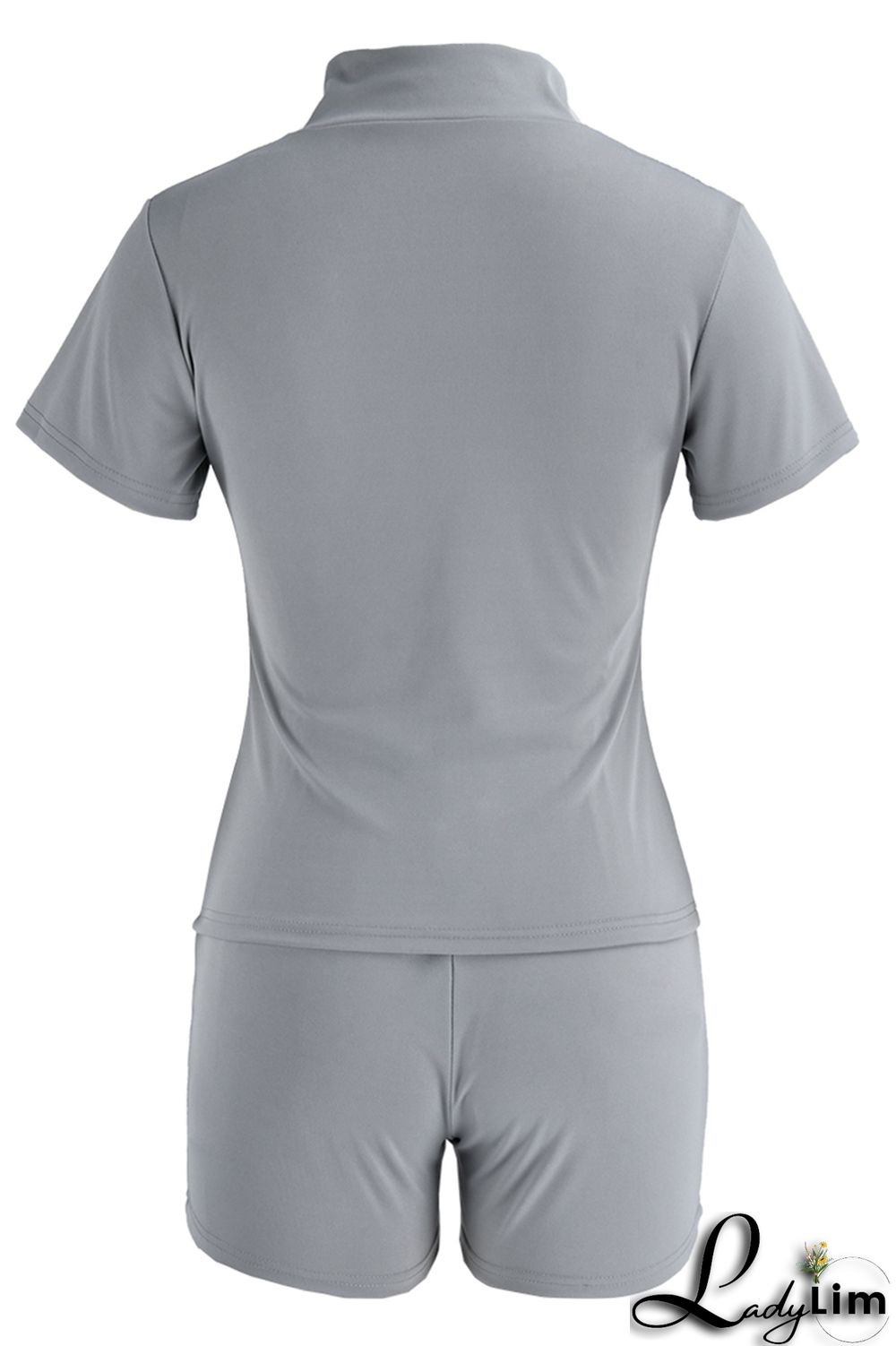 Peacock Blue Fashion Casual Letter Print Basic Zipper Collar Short Sleeve Two Pieces