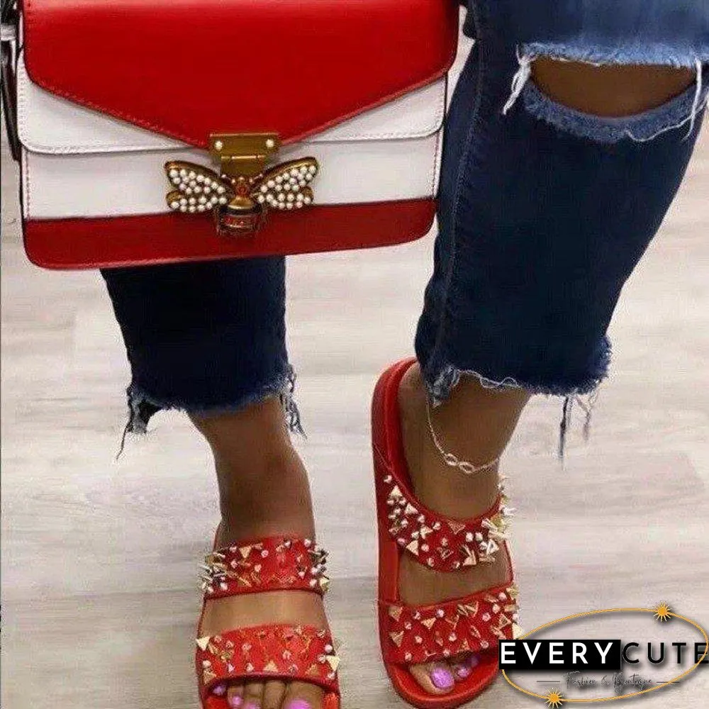 Pure Color Thick-Soled Rivet Slipper