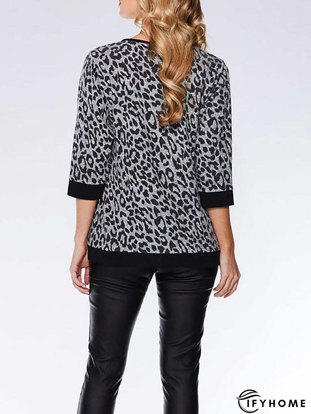 Crew Neck Leopard Loose Tunic Blouse | IFYHOME