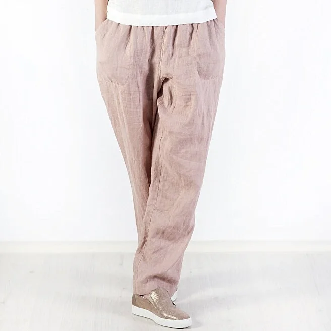 Solid Color Cotton And Linen Loose Casual Pants