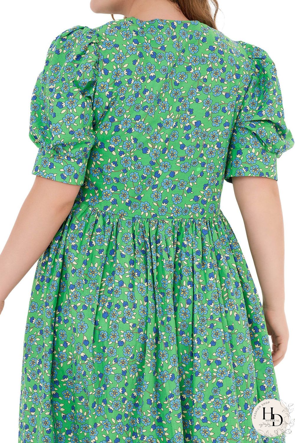 Floral Print Puff-sleeved Button Front Midi Dress P11899