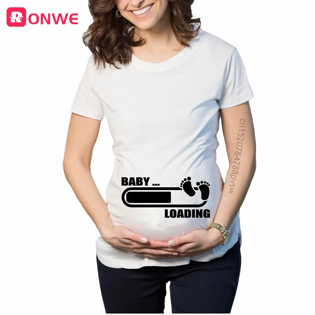 Baby Boy Loading Please Wait Women Pregnant Printed T Shirt Maternity Short Sleeve Pregnancy Announcement Tops Tee Mom Clothes