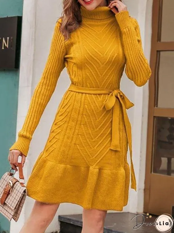 Ruffle Hem Belted Sweater Dress for Women