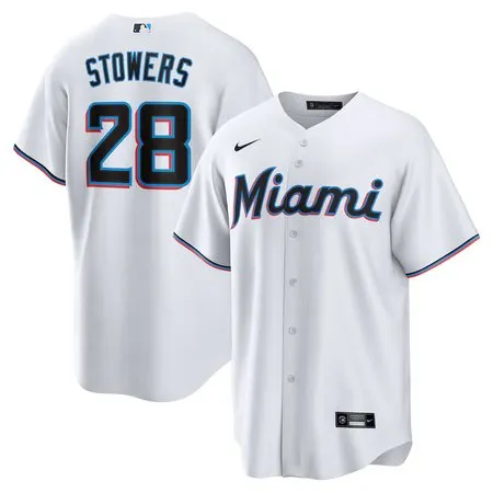 Men's Miami Marlins #28 Kyle Stowers  White Home Replica Jersey