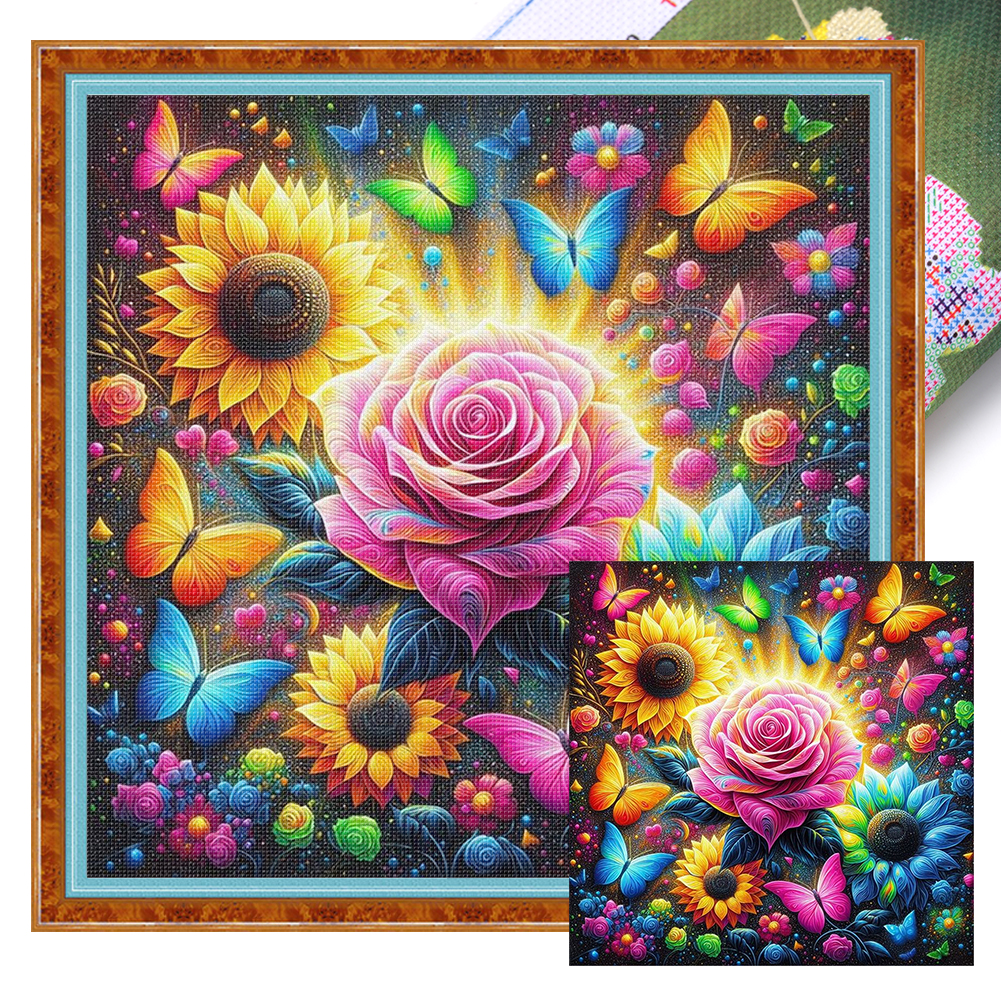 Butterfly rose Full 11CT Pre-stamped Canvas(40*40cm) Cross Stitch