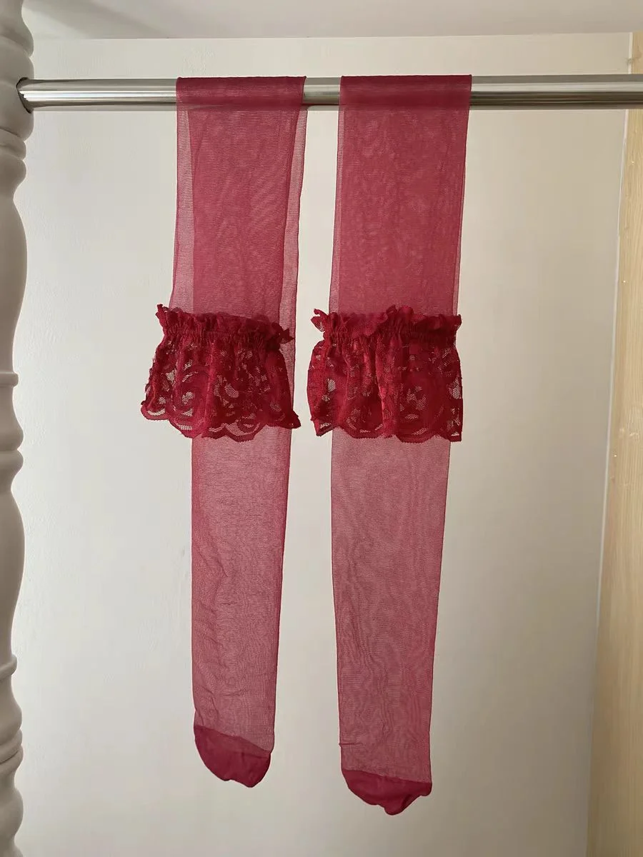 Sdrawing Sdrawing Stockings Women's Lace White Over-Knee Socks JK Pure Flirty Sexy Slim Black Silk Thigh Socks