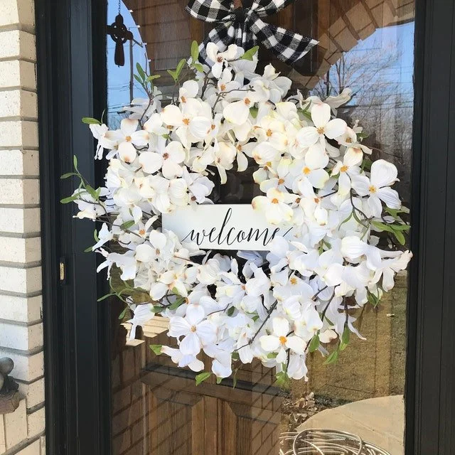 [Early Spring Sale] Buffalo Plaid & White Dogwood Fresh Wreath