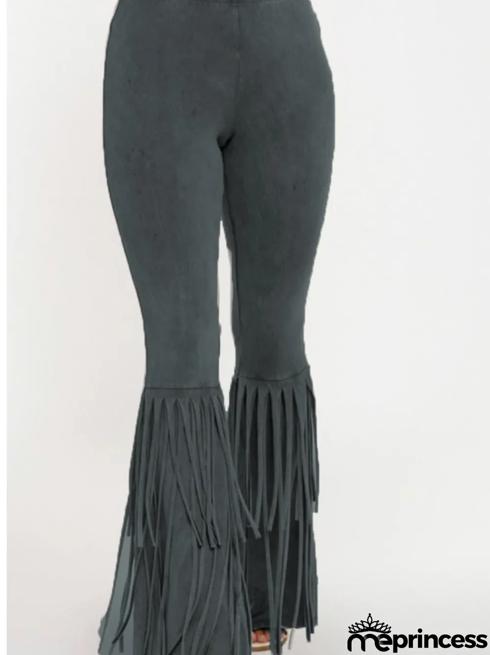 Autumn Solid Color High Waist Tassels Party Pants