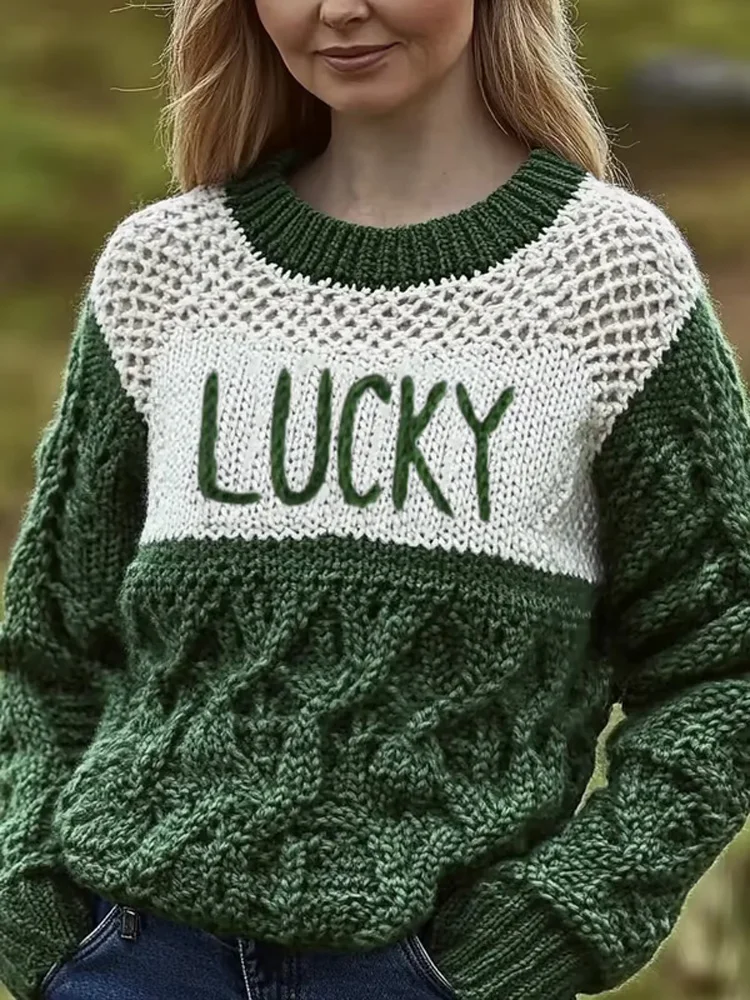 Utbros Women's Retro St. Patrick's Day Knitted Sweater