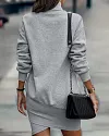 High Neck Long Sleeve Casual Sweatshirt Dress