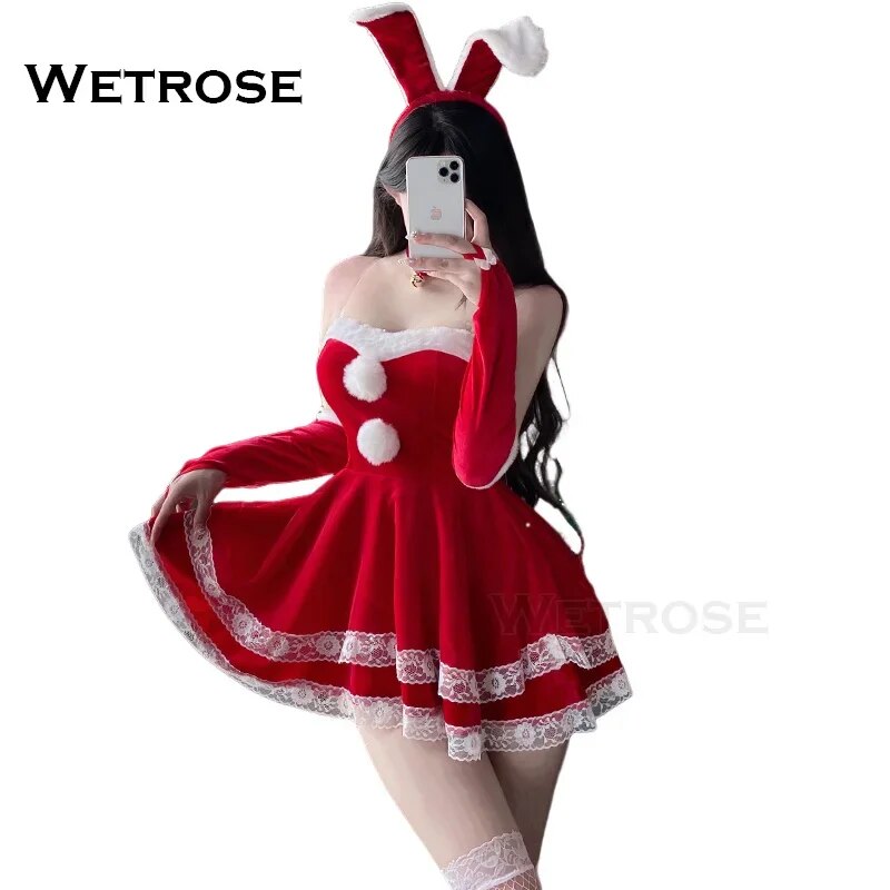 [Wetrose] Sexy Xmas Classic Dress Costume Bunny Deer Girl Lingerie Hot Santa Christmas Woman Girl New Year Gift Babe