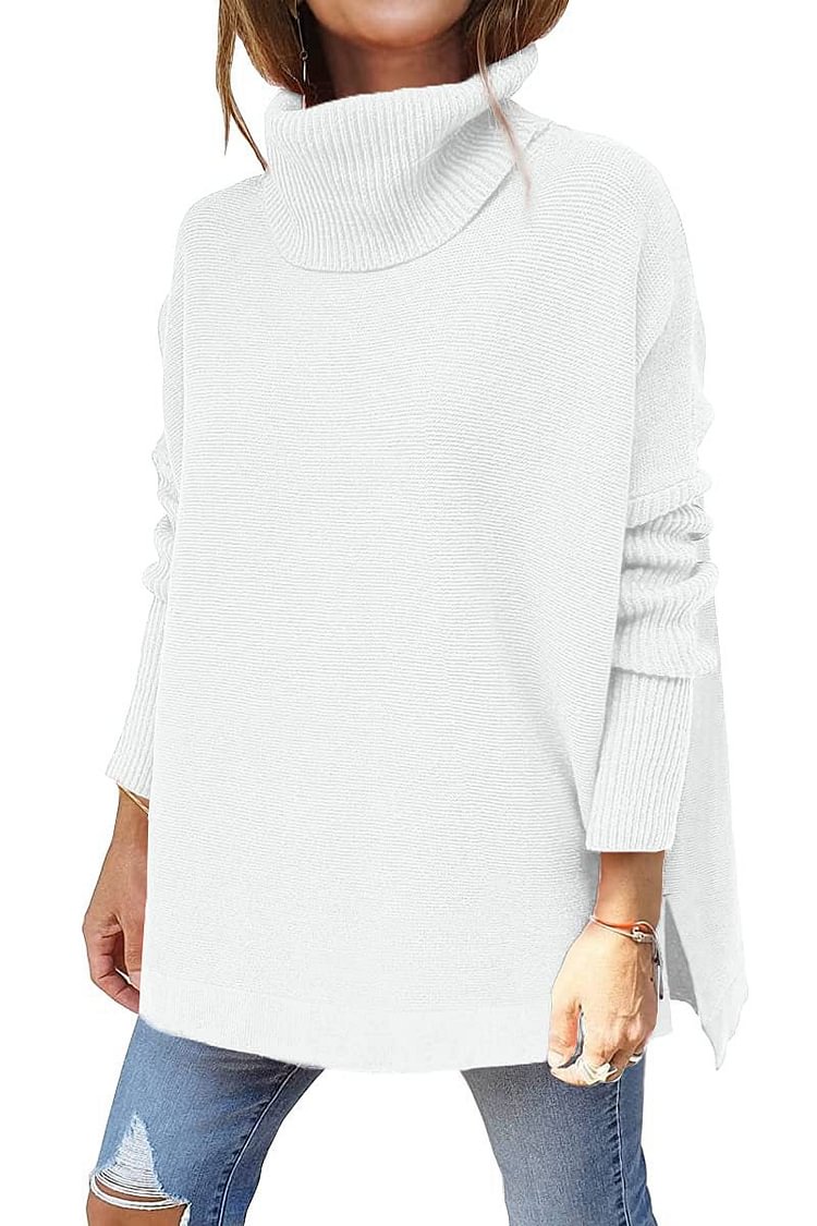 Women's Turtleneck Oversize 2022 Hem Knit Pullover Sweater