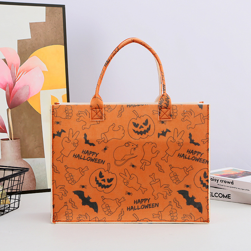 Halloween Orange Pumpkin Bat Pattern Handbag 2024 - Flycurvy 