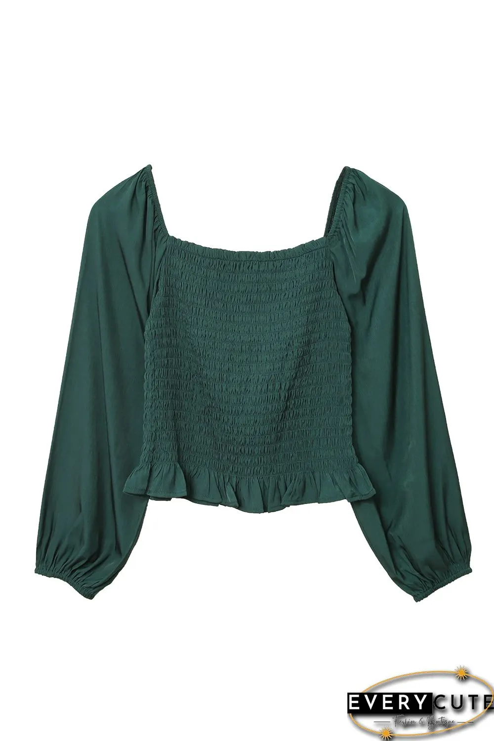 Green Puff Sleeve Smocked Top