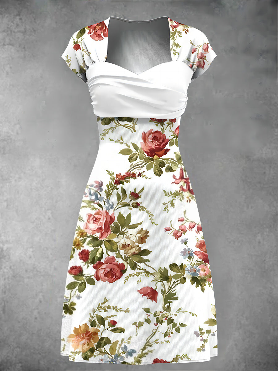 Women's Floral Art Print Wrap Midi Dress