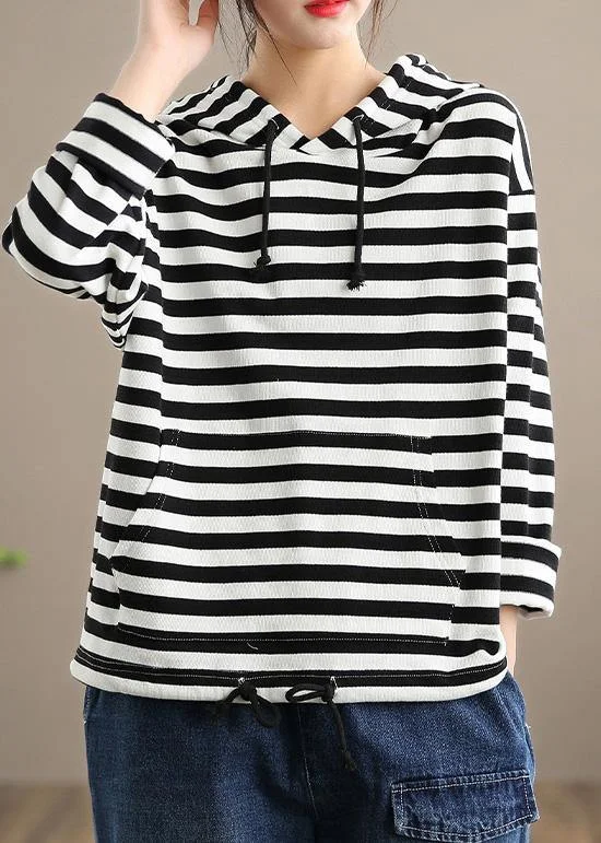 DIY Hooded Spring Clothes For Women Sewing Black Striped Blouse
