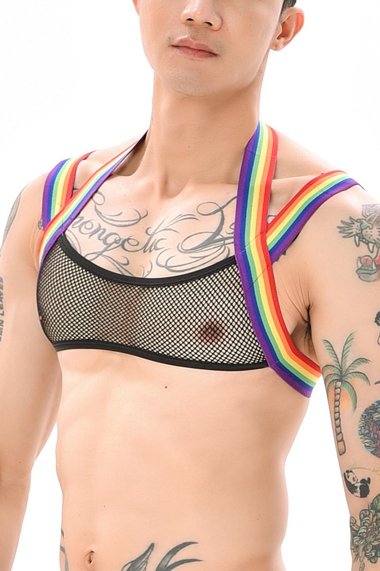 Men's Mesh Halter Tight Bondage Strap Rainbow Vest Body Harness