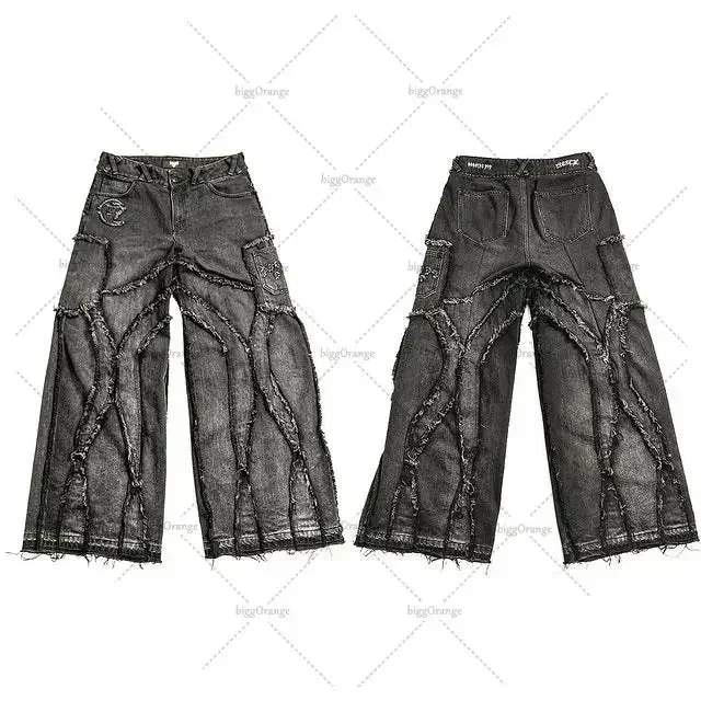 Aonga Y2K Punk Hip Hop Jeans Men Women 2024 Streetwear Coast Work Clothes Ripped Style Loose Washed Clothing Men Floor Mopping Pants aonga