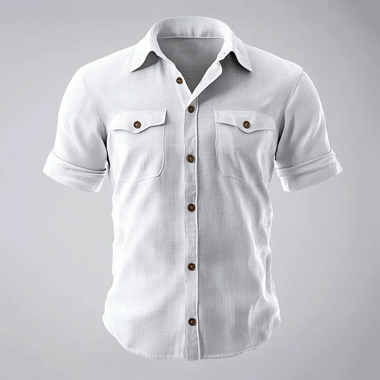 Men's Daily Turndown Collar Chest Pocket Button Short Sleeve Shirt