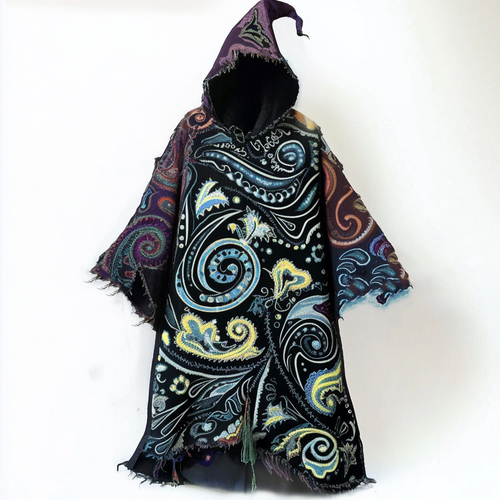 Ethnic print hooded cape robe 8352