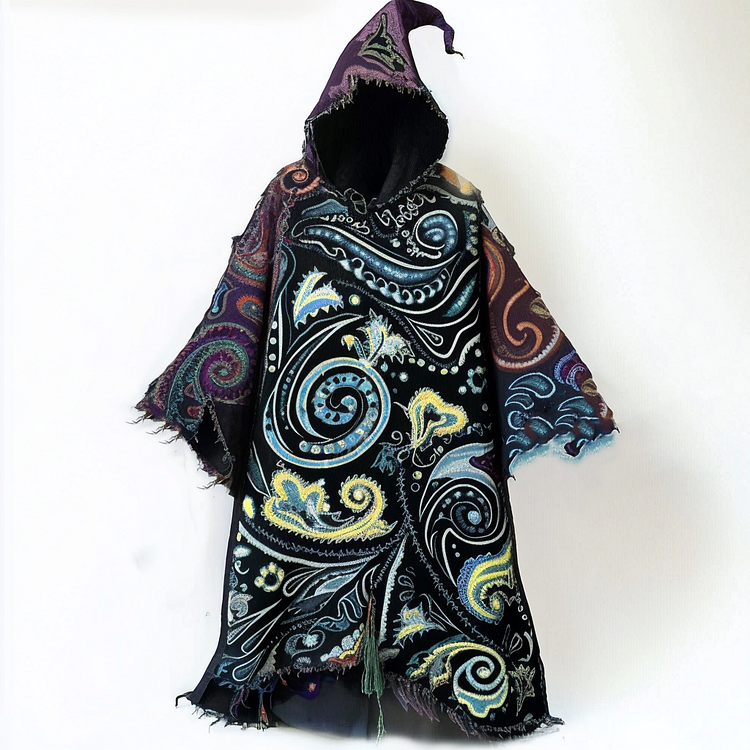 Ethnic print hooded cape robe 8352