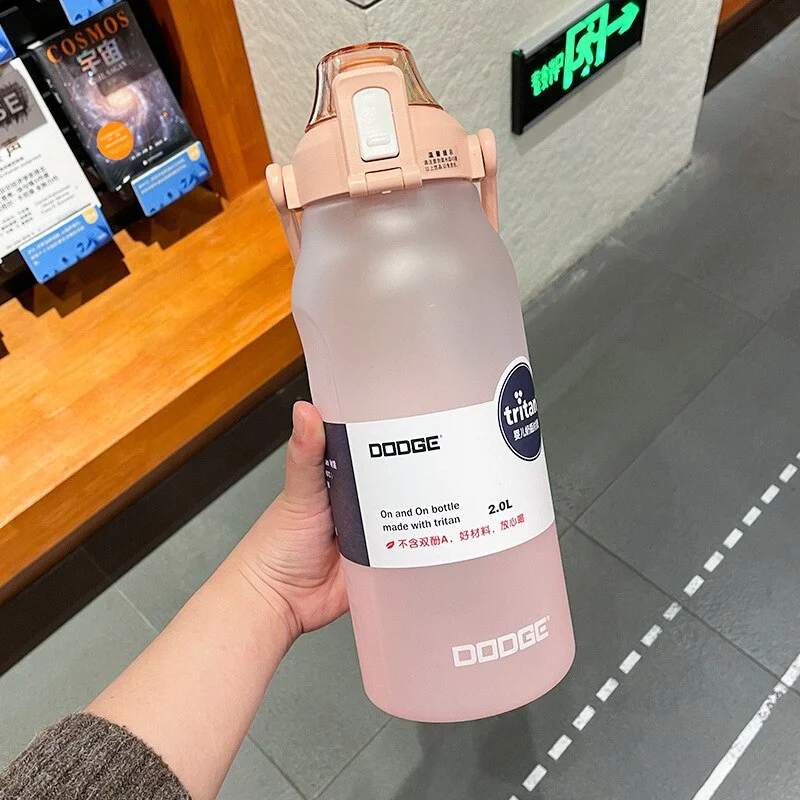 1500/2000ml Large Capacity Tritan Water Bottle With Time Marker Leak-Proof BPA Frosted Gradient Color Girls Sports Drinking Cup