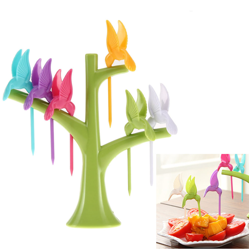 

6PCS Multifunction Tree Shape Forks Holder Flying-Bird Forkes Home Decor85975, Green, 501 Original