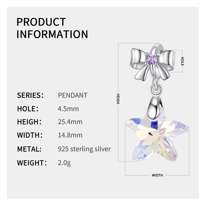 1 Piece 925 Sterling Silver Artificial Crystal Zircon Star Heart Shape Jewelry Accessories