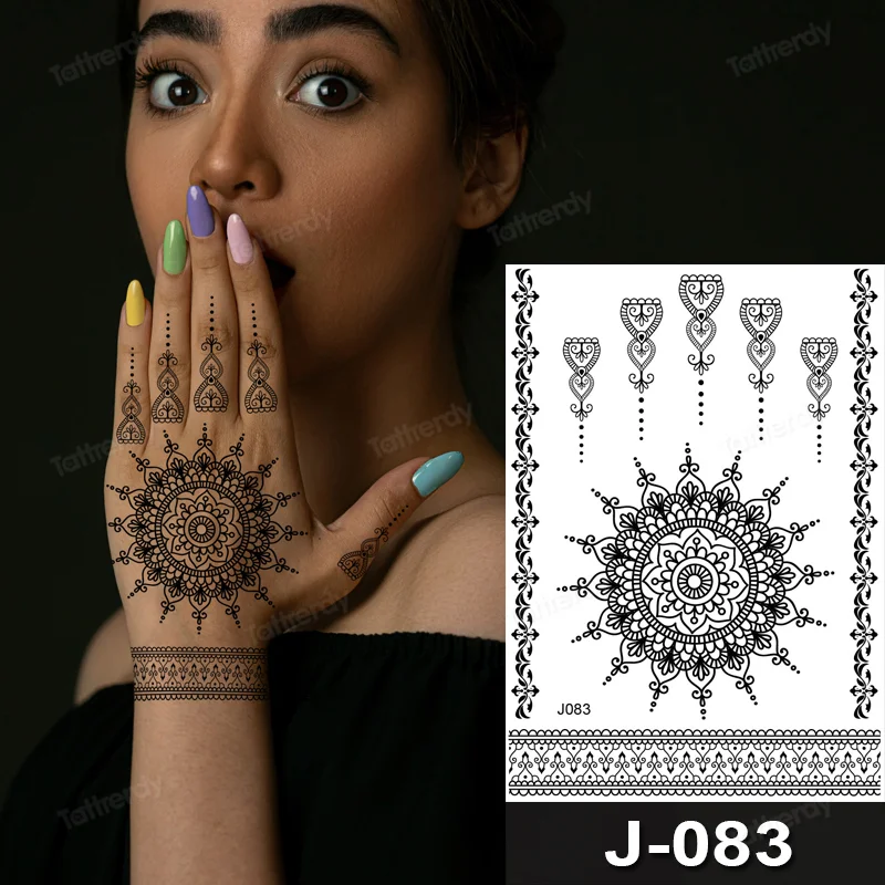 Sdrawing Temporary Tattoo Sticker Henna Mehndi Totem Flash Tatto Butterfly Flower Hand Fingers Body Art Arm Fake Tatoo Women