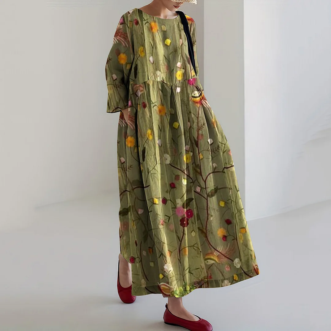 Women‘s Floral Art Linen Blend Maxi Dress