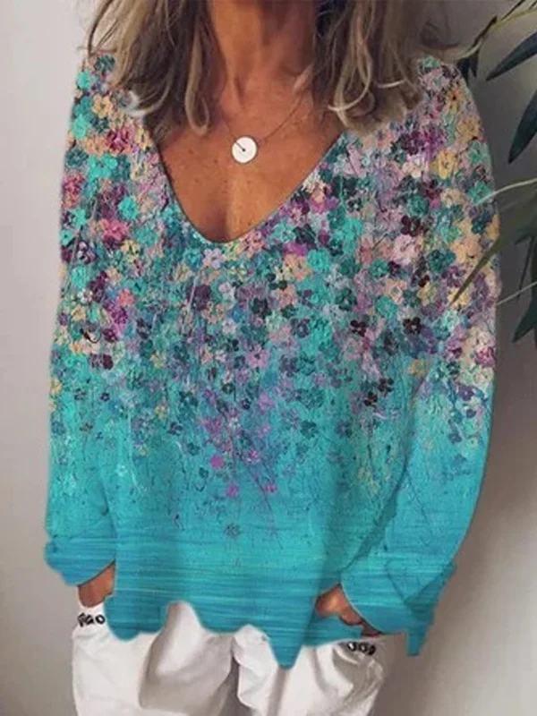 V-neck printed short-sleeve T-shirt