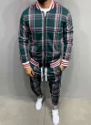 Men's Plaid Cardigan Jacket Trousers Sports Suit