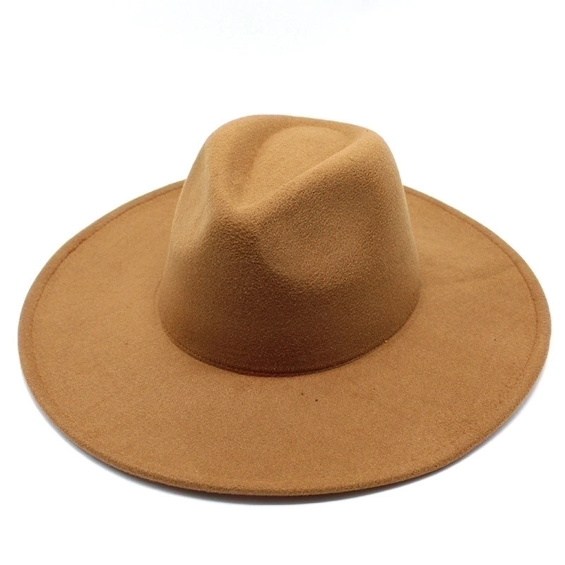 Unisex Elegant Solid Color Big Eaves Flat Eaves Fedora Hat