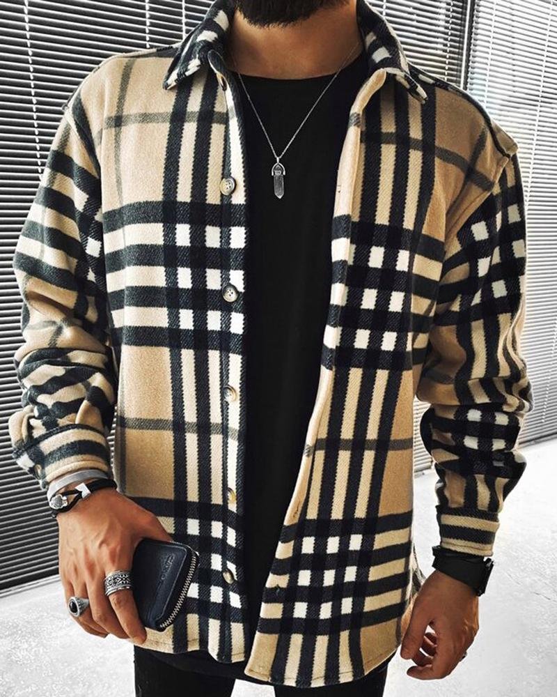men's striped plaid long-sleeved shirt