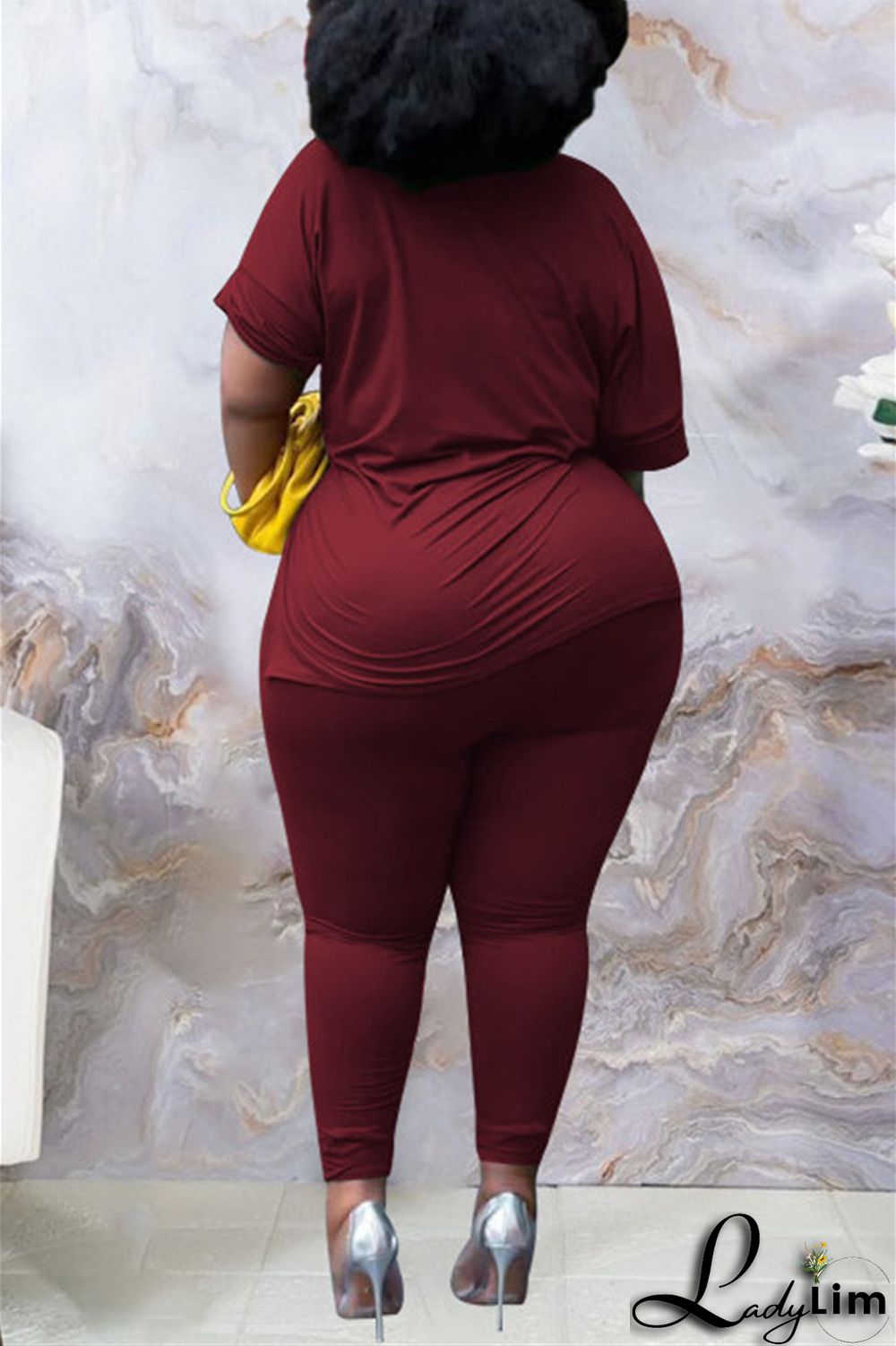 Tibetan Blue Fashion Casual Solid Slit V Neck Plus Size Two Pieces