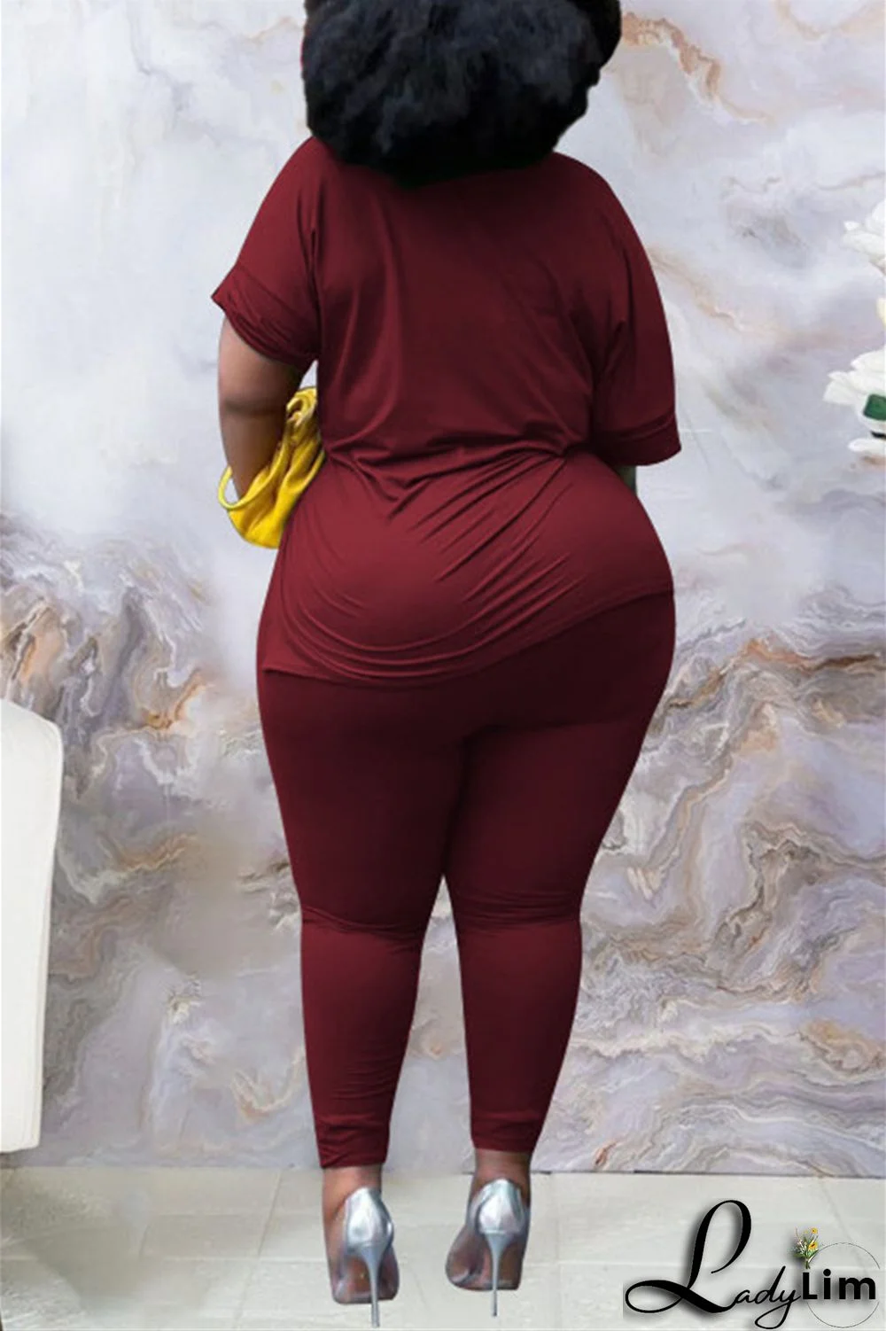 Tibetan Blue Fashion Casual Solid Slit V Neck Plus Size Two Pieces