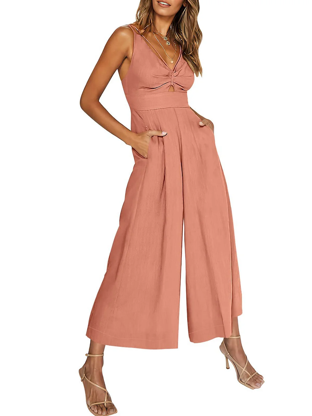 V Neck Cutout High-Waist Jumpsuits(Buy 2 free shipping)