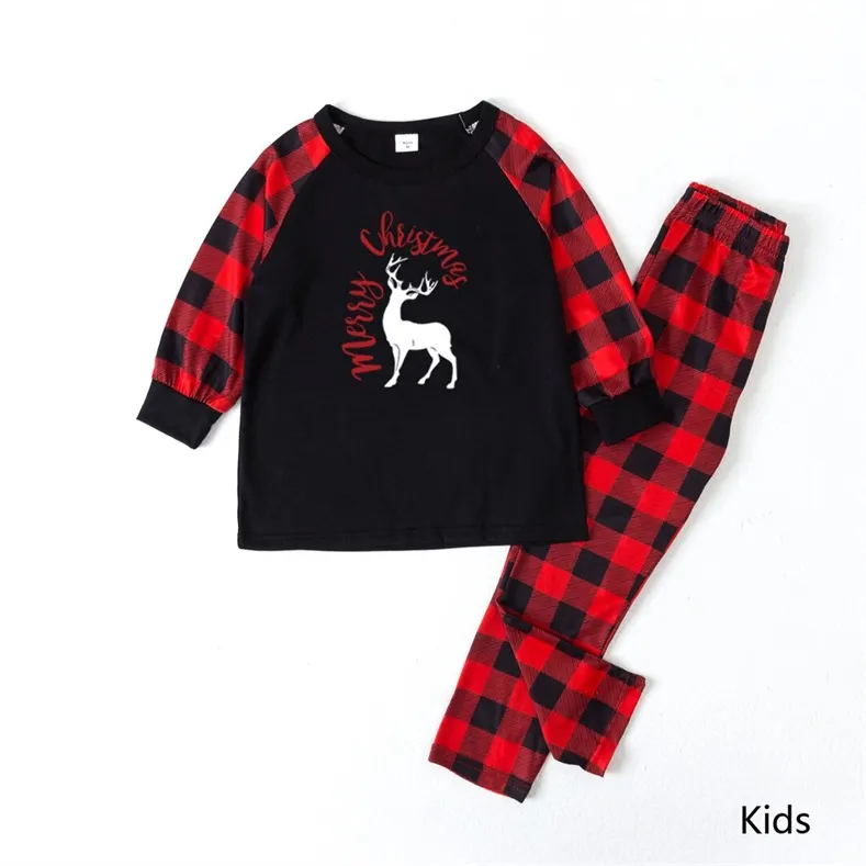 Reindeer Alphabet Check Print Christmas Family Matching Pajamas (with Pet Dog Clothes)