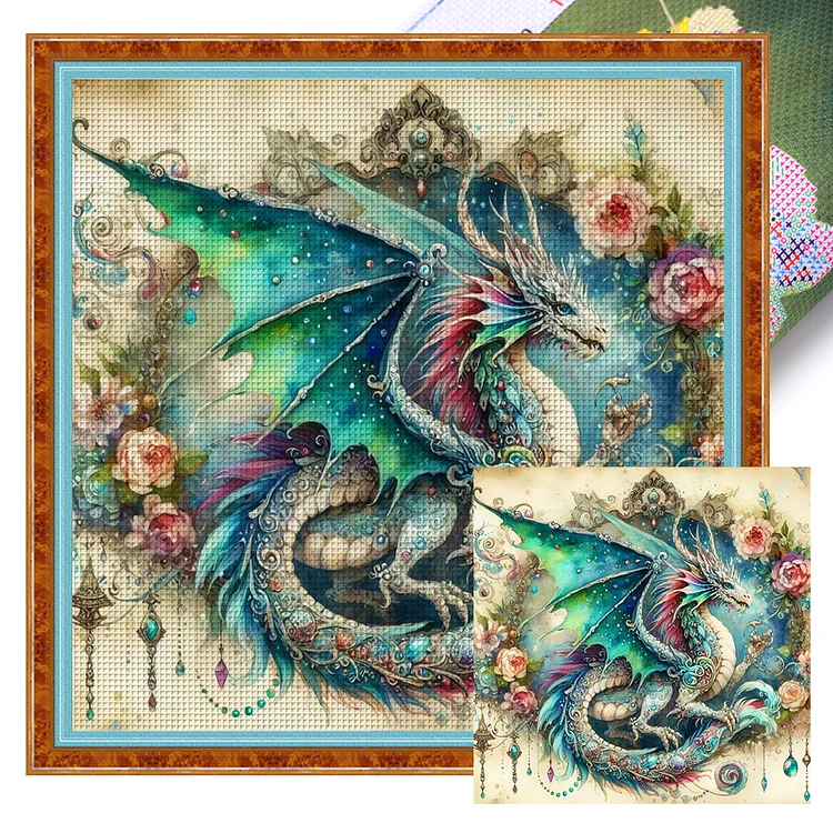 Vintage Rose Pterosaur (40*40cm) 14CT Stamped Cross Stitch gbfke