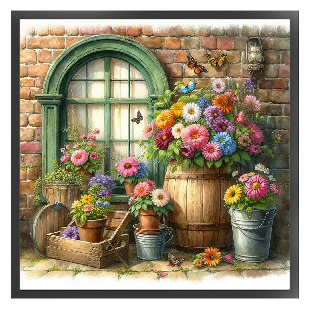 Flowers By The Window Full 11CT DIY Stamped Cross Stitch Kits 40x40cm for Adults