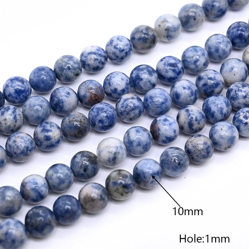 1 Strand/Package 10mm 6mm 8mm Hole Under 1mm Hole 1~1.9mm Natural Stone Blue Spot Jasper Round Marble Simple Polished Jewelry Accessories