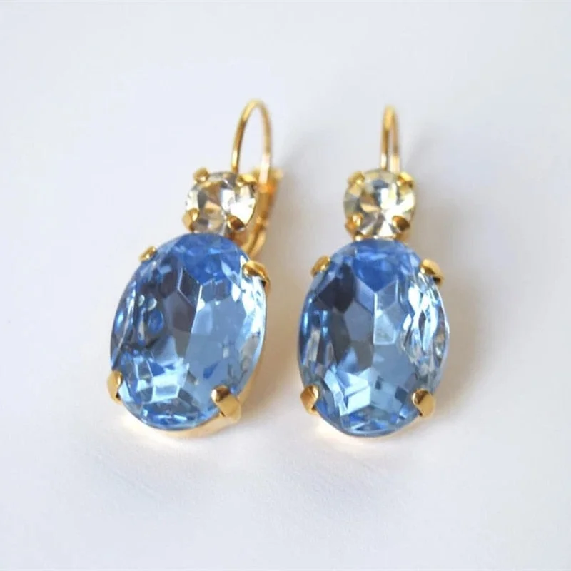 Luxury Metal Gold Plated Hand Inlaid Blue Zircon Earrings Drop Earrings for Noble Women